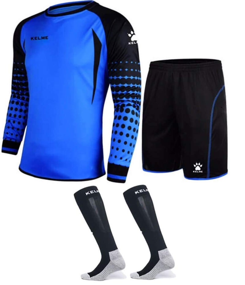 KELME Soccer Goalie Jersey Padded Uniform Kit - Goalkeeper Jersey, Shorts & Socks - Mens Football Padded Shirt - Kids and Adult Sizes (Blue, X-Small) - Image 1